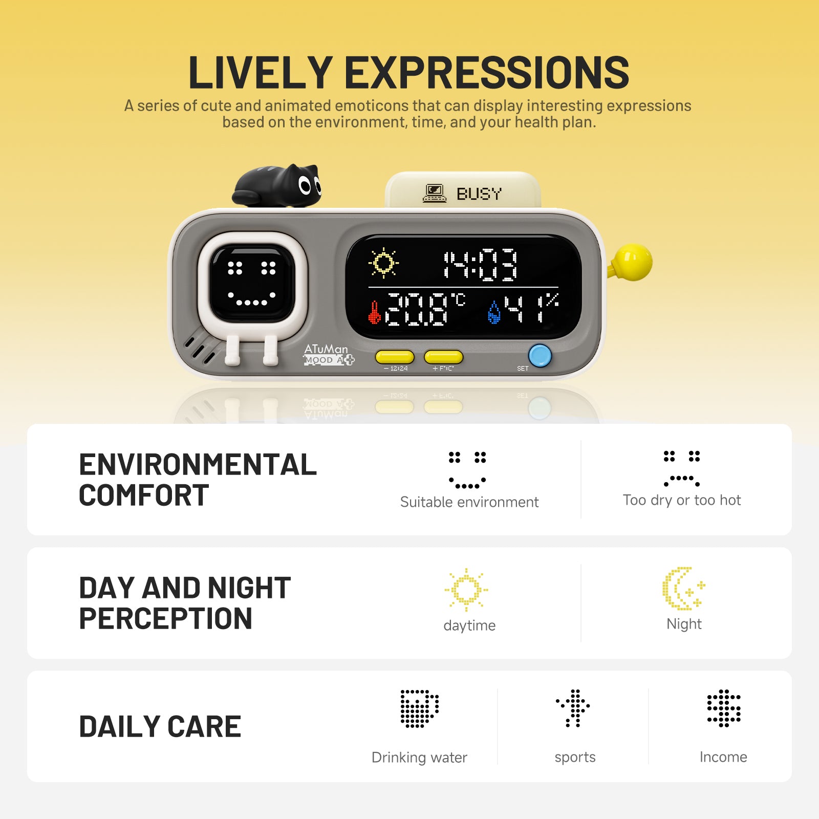 ATuMan MOODA Retro Pixel Style Smart Thermohygrometer