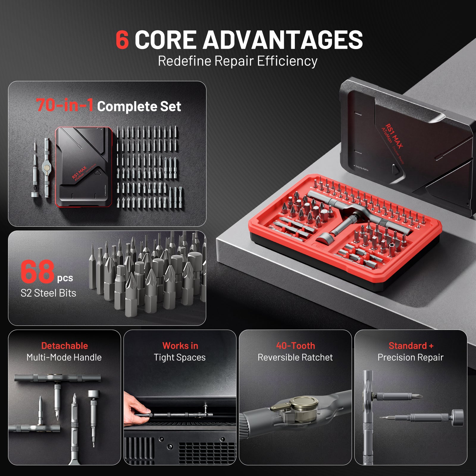 ATuMan RS1 MAX 70-in-1 Ratchet Screwdriver Kit