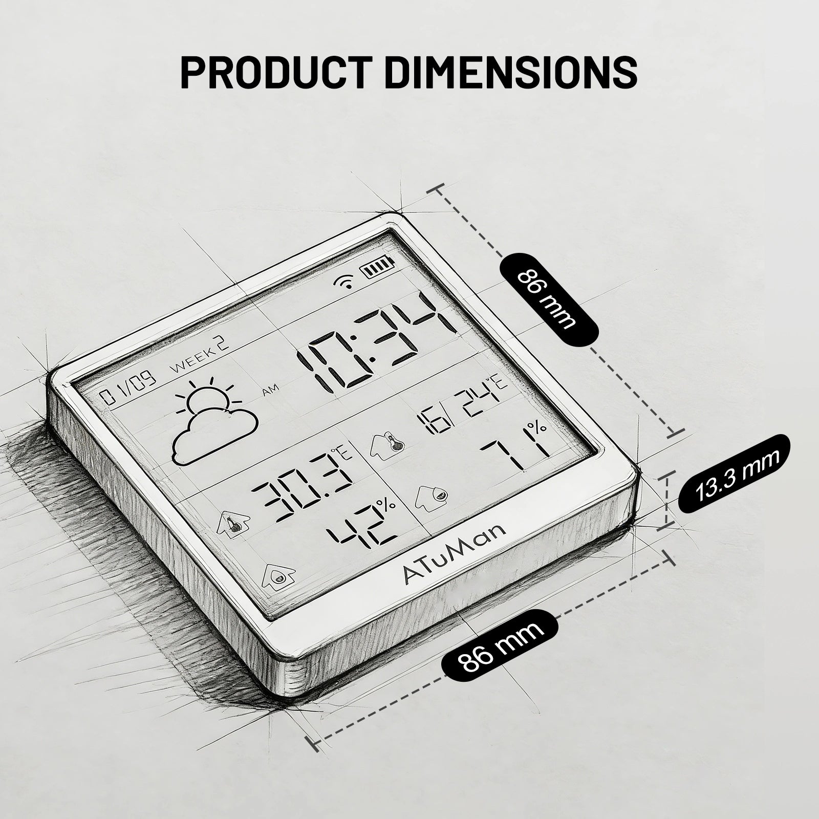 ATuMan TH3 Smart Thermohygrometer: Medium Home Air Series