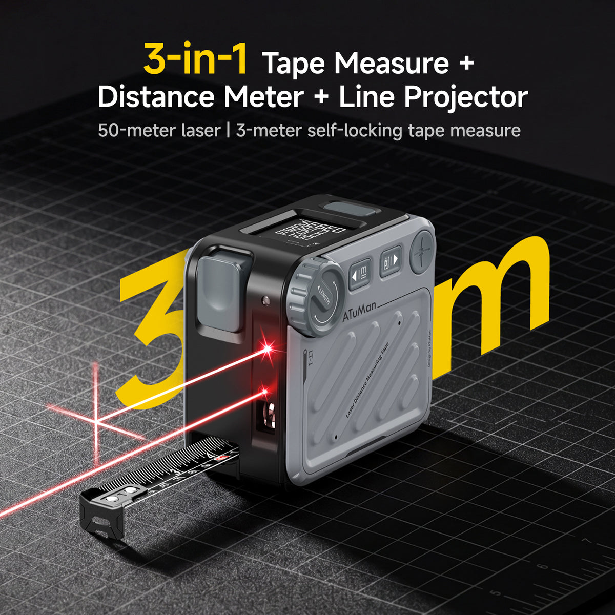 ATuMan LT1 3-in-1 Digital Laser Tape Measure