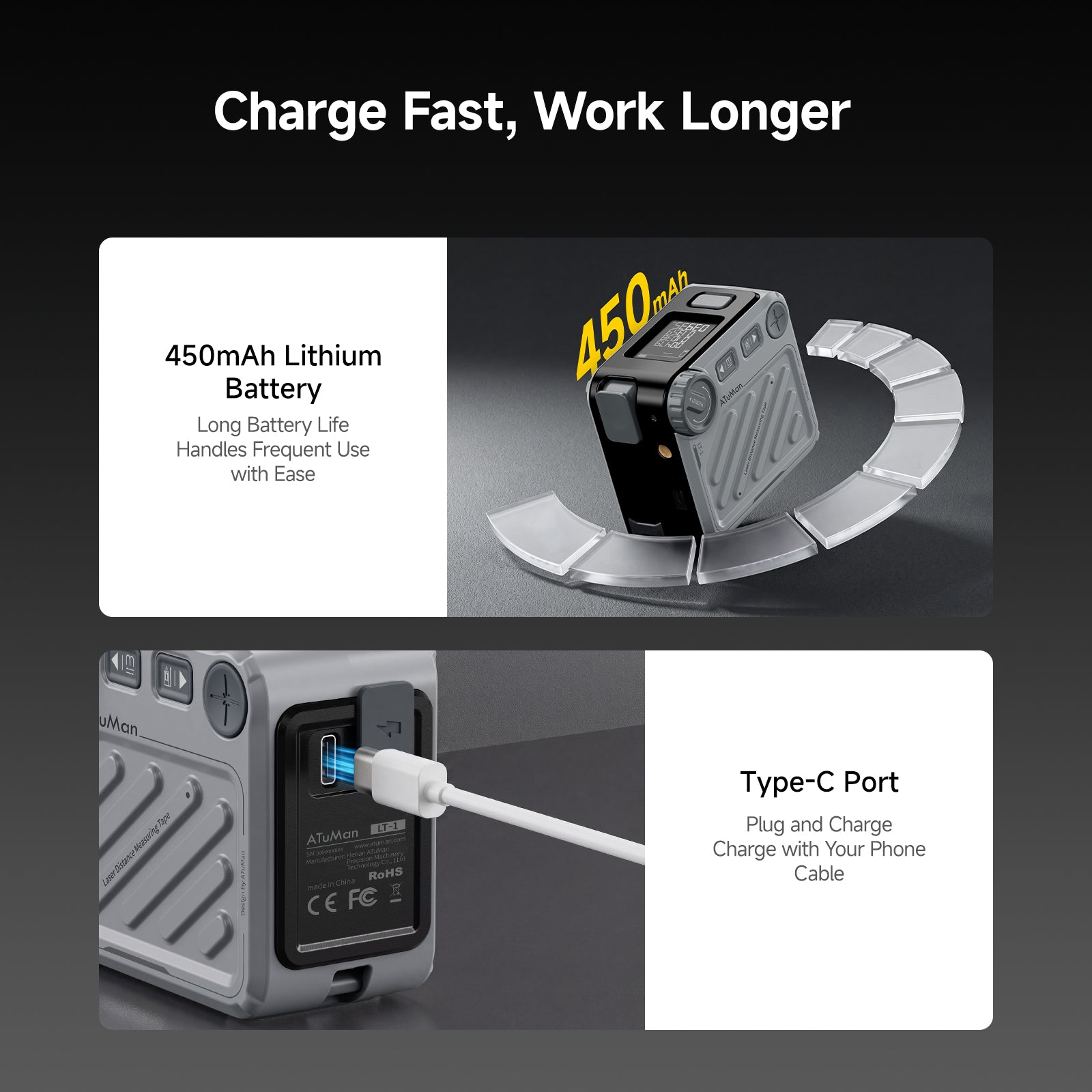 ATuMan LT1 3-in-1 Digital Laser Tape Measure